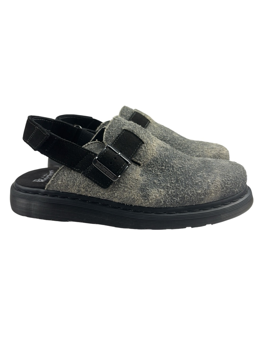 Dr Martens Jorge II Stonewashed Hairy Suede Slingback Mule Grey & Black Size 12